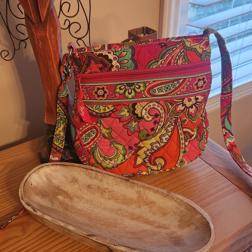 Vera Bradley Pink and Green Paisley Crossbody Bag - Picture 7 of 7